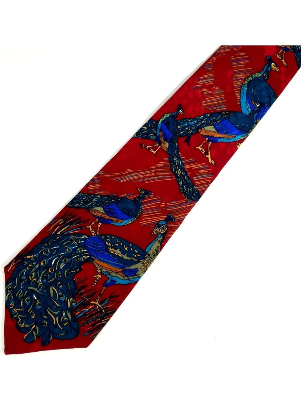 WWF Asian Blue Peacock Red Silk Tie Design No. 199 Manhattan Menswear 100% Silk